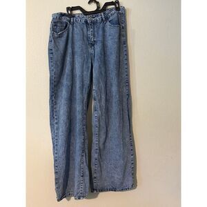 Shein Size 32 Women's Wide Leg Jeans High Rise Pink Bow Embroidered Acid Wash